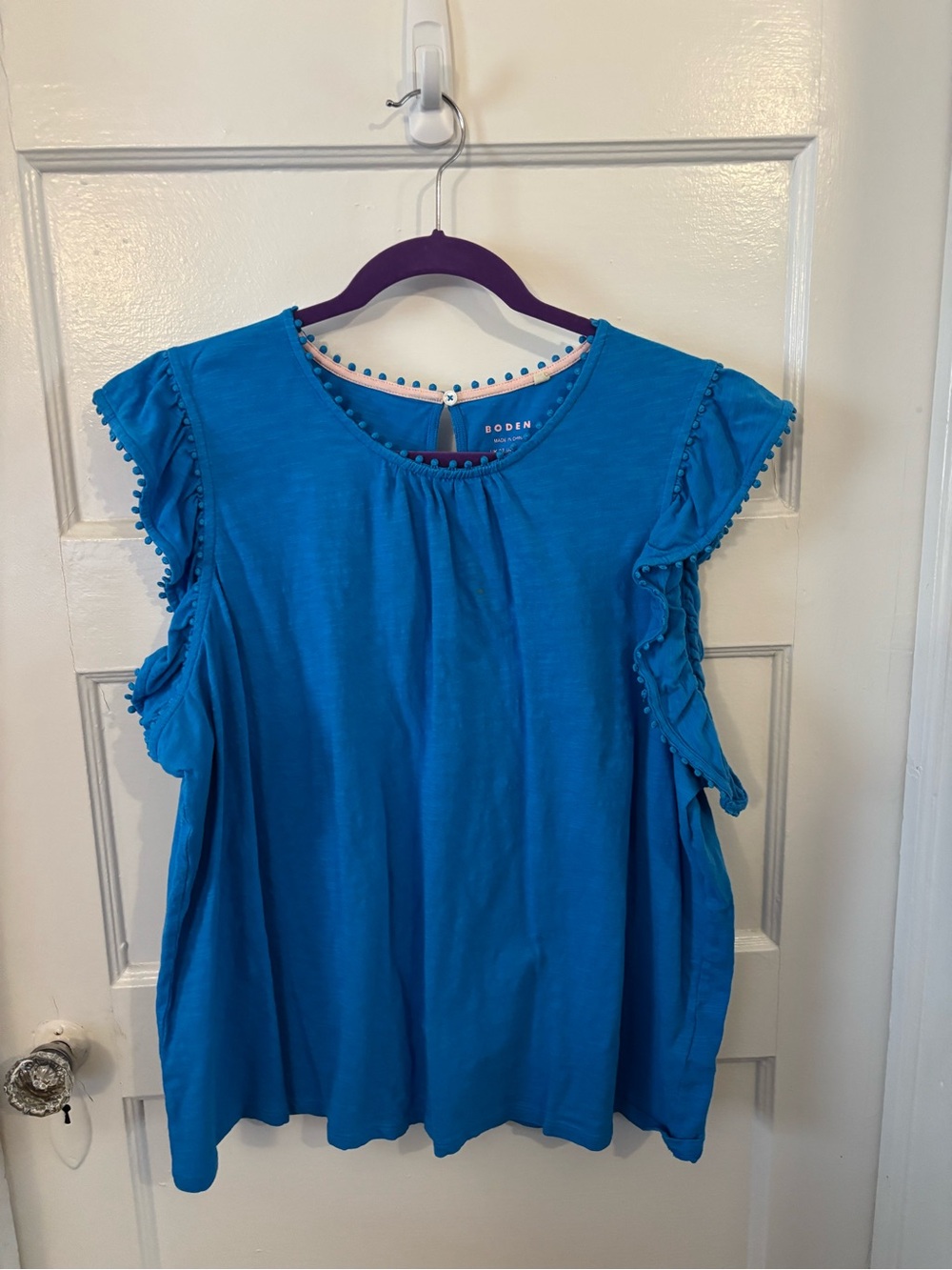 Boden Bright Teal Flutter Sleeve Women's Top